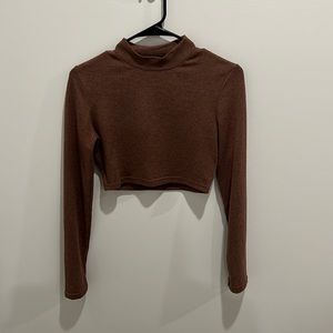 Shein Brown Crop Top Mock Neck Long Sleeve